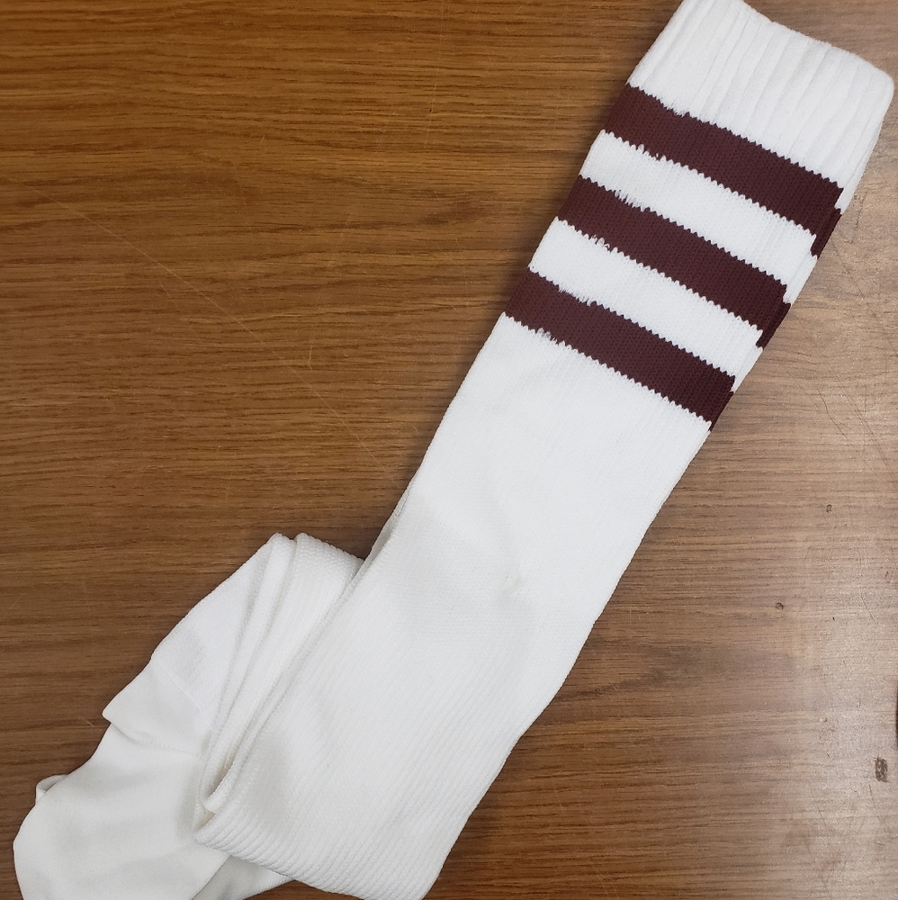 NEW American Apparel Thigh High Socks White Maroon